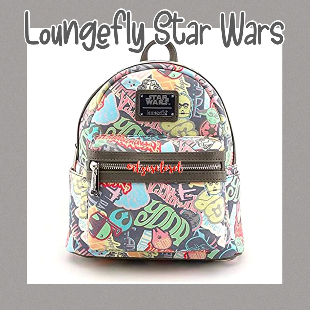 Loungefly Star Wars Classic Pastel Stickers Backpack NWT C-3PO Yoda Boba Fett